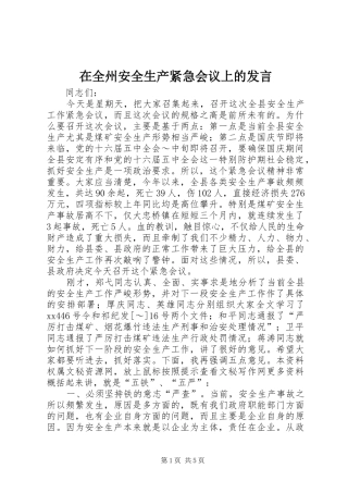 在全州安全生产紧急会议上的发言稿 (2)