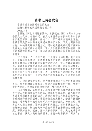 肖书记两会发言稿