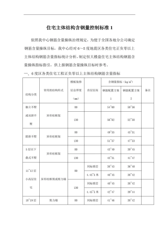 住宅主体结构含钢量控制标准1