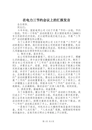在电力三节约会议上的汇报发言稿 (2)