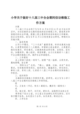 小学关于做好十八届三中全会期间信访维稳工作方案