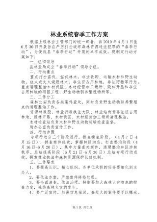 林业系统春季工作方案
