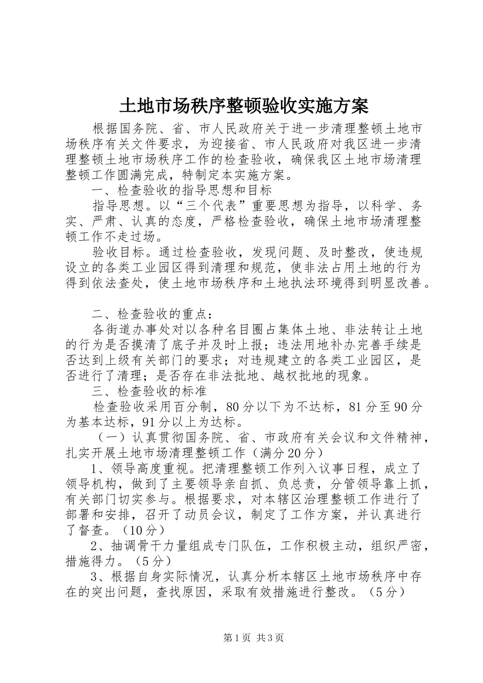 土地市场秩序整顿验收实施方案_第1页