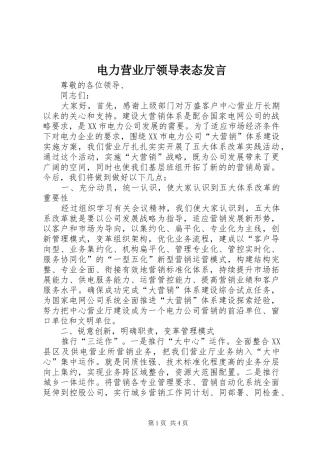 电力营业厅领导表态发言稿