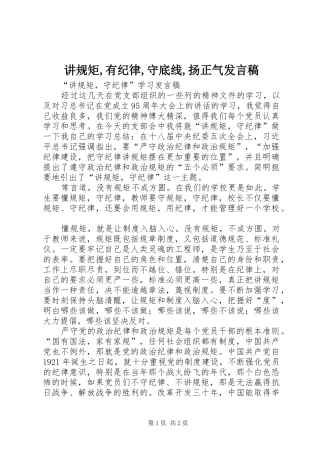 讲规矩,有纪律,守底线,扬正气发言