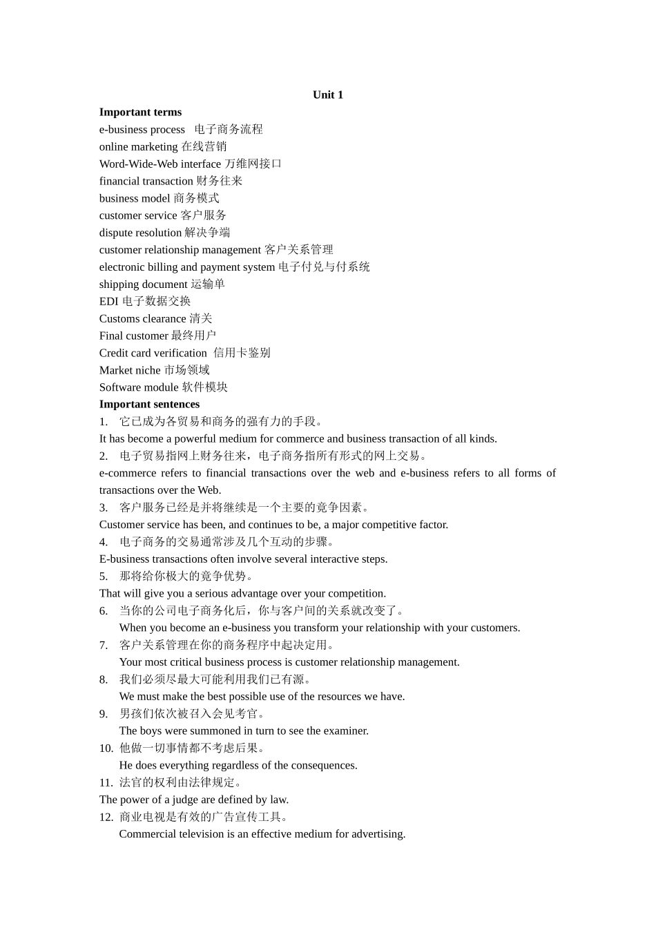 自考 电子商务英语考试重点_第1页