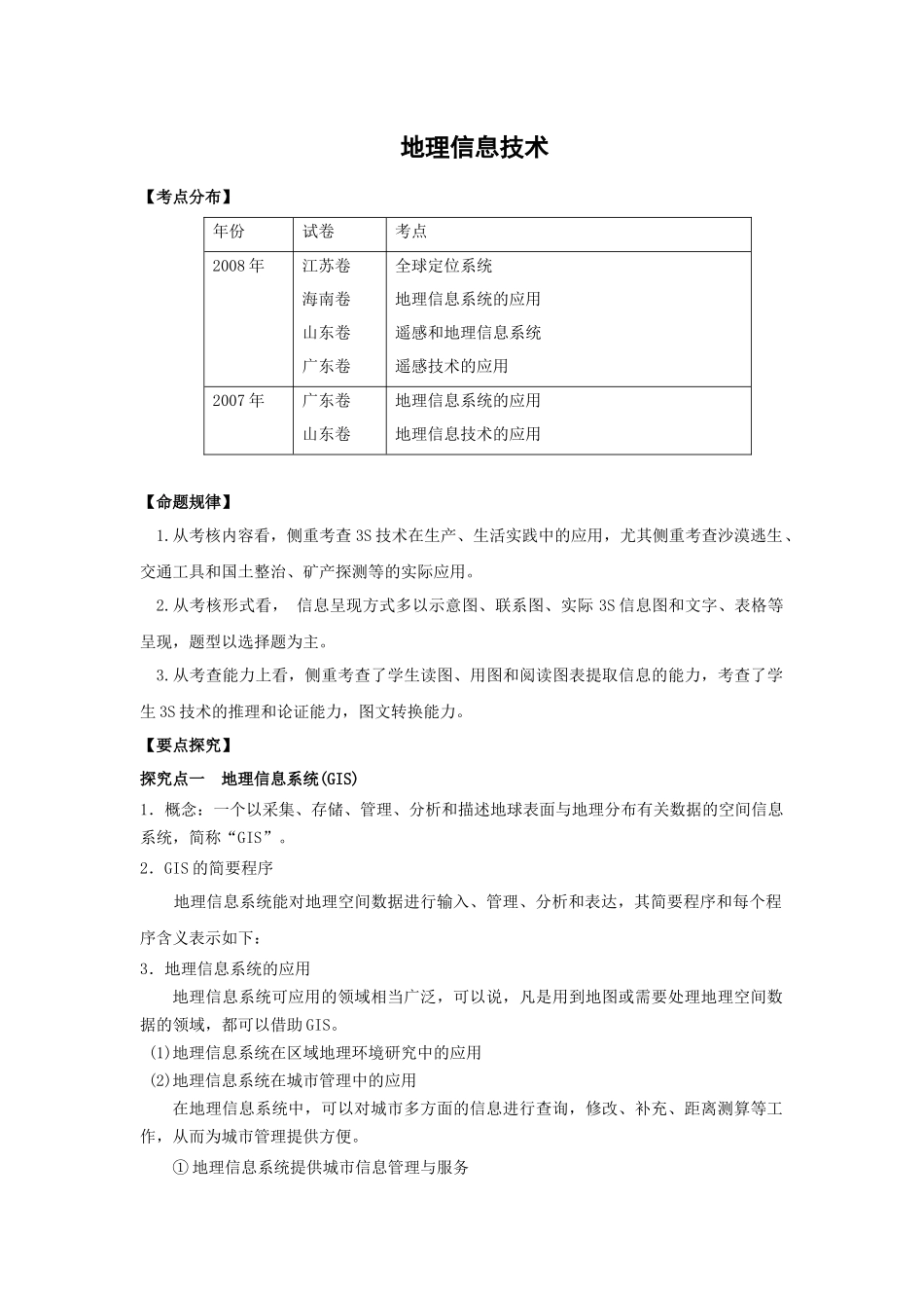 地理信息技术考点精析精练-中学文科综合教学资源第一站--_第1页