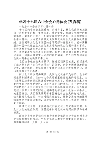 学习十七届六中全会心得体会(发言稿范文)