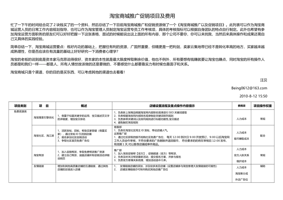 淘宝商城推广促销项目及费用_第1页
