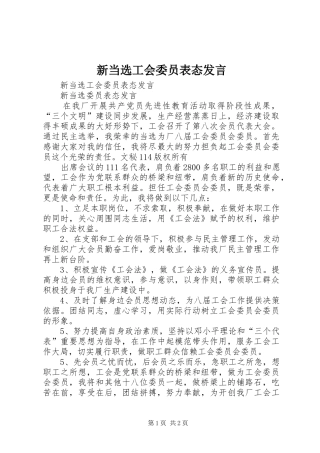新当选工会委员表态发言稿 (2)