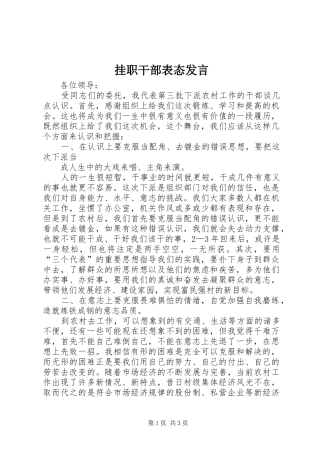 挂职干部表态发言稿