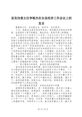 县发改委主任李根杰在全县经济工作会议上的发言稿