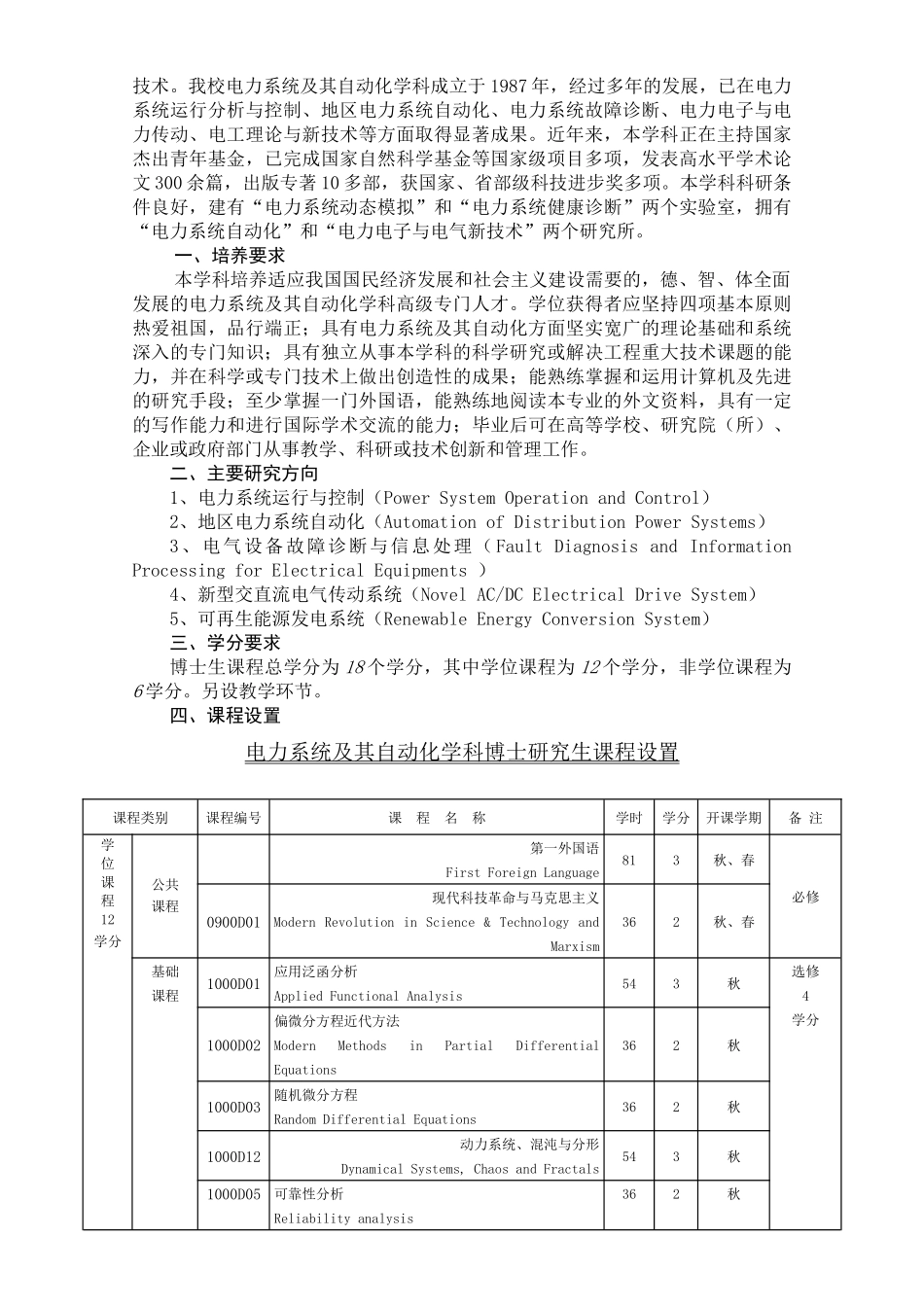 电力系统及其自动化专业培养要求_第2页