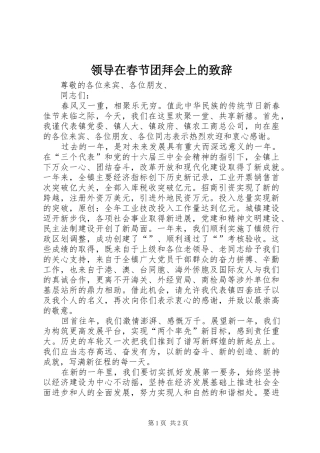 领导在春节团拜会上的演讲致辞