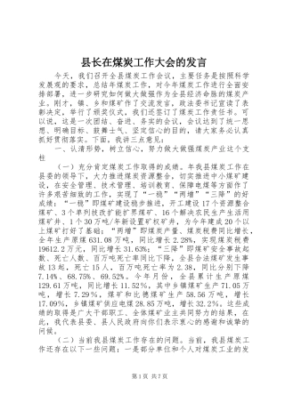 县长在煤炭工作大会的发言稿