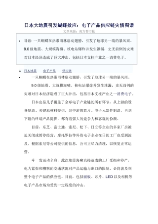 日本大地震引发蝴蝶效应：电子产品供应链灾情图谱