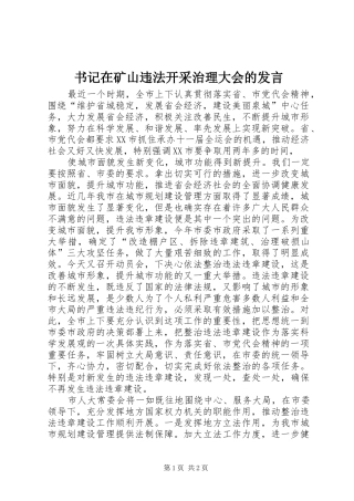 书记在矿山违法开采治理大会的发言稿