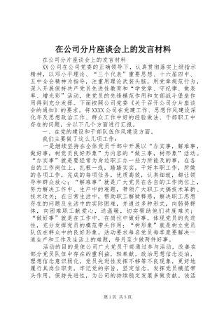 在公司分片座谈会上的发言材料提纲范文
