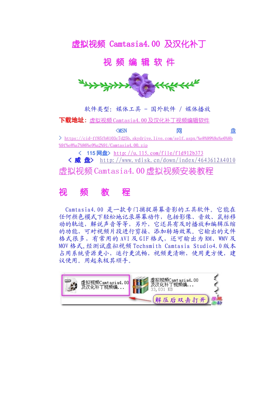 虚拟视频Camtasia4下载安装教程_第1页