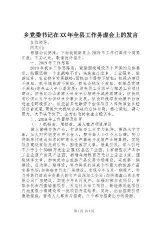 乡党委书记在XX年全县工作务虚会上的发言稿