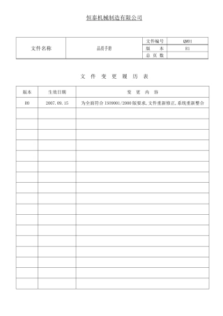 恒泰品质手册--公司经营哲学与方针及品质管理系统一般要求