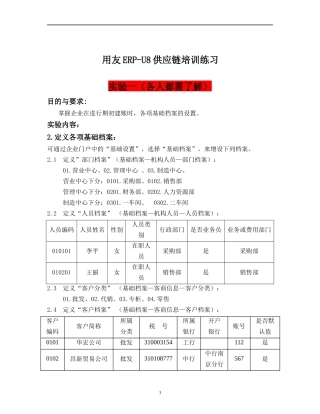 用友ERP-U8供应链培训练习