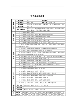 战略发展部_部长_岗位说明书