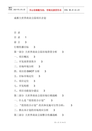 成都大世界商业公园项目企划(doc 69页)