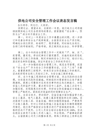供电公司安全管理工作会议表态发言