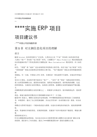 钢铁集团公司实施erp项目建议书