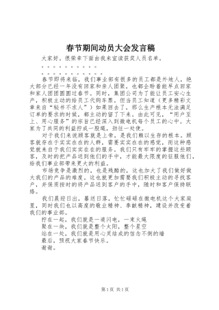 春节期间动员大会发言