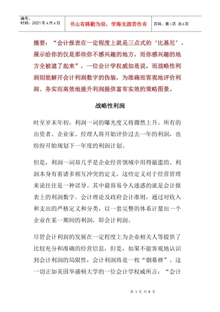 战略性利润简要介绍