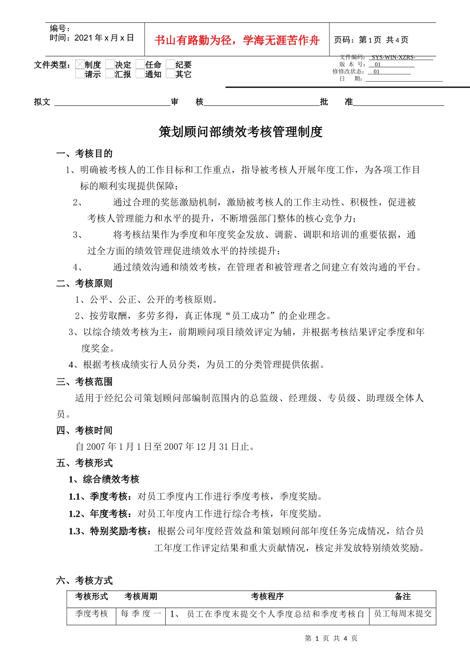 思源策划顾问部-策划顾问部绩效考核管理制度_第1页