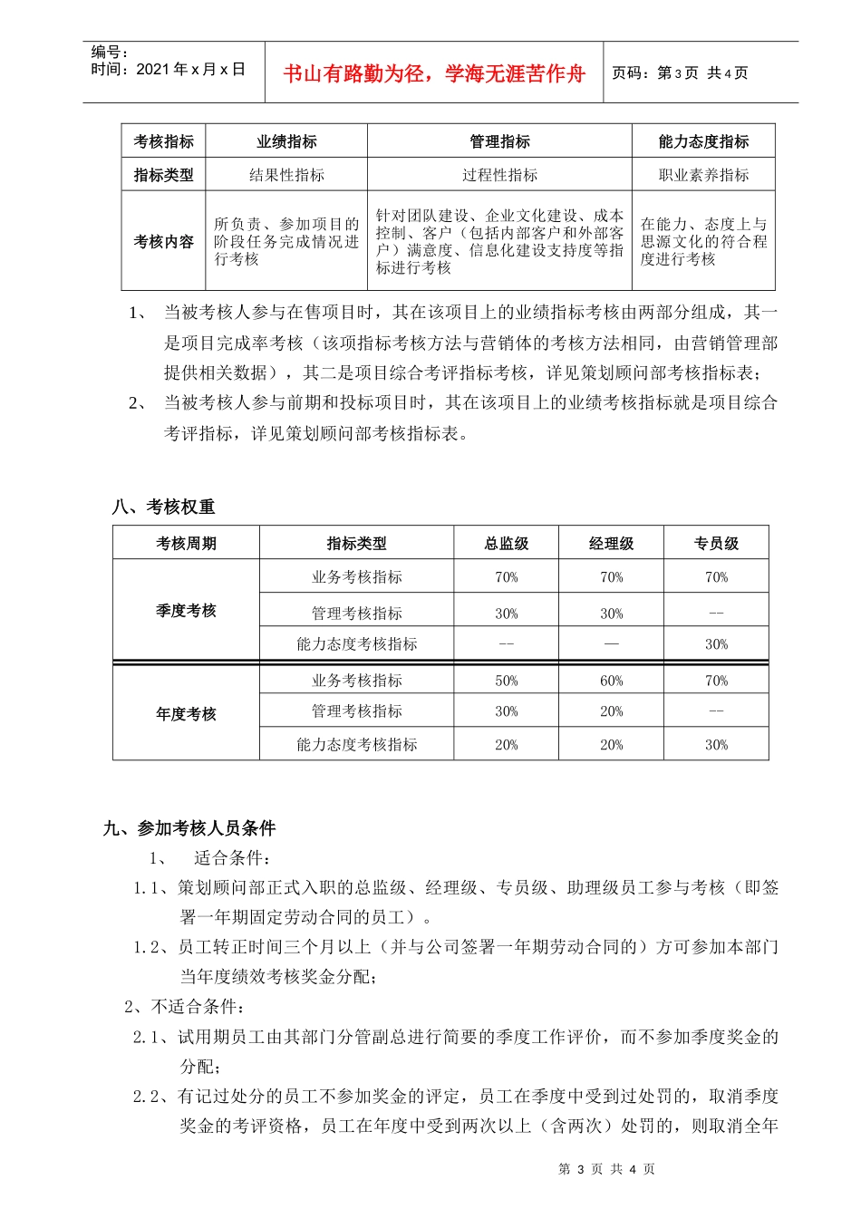思源策划顾问部-策划顾问部绩效考核管理制度_第3页