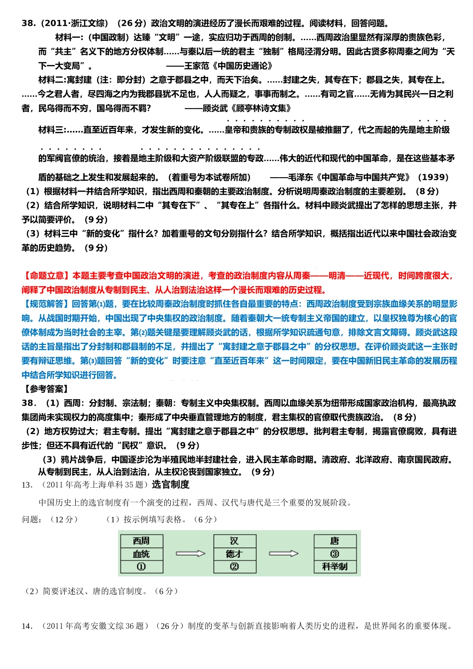 必修一 专题一 古代中国的政治制度课件----考案_第3页
