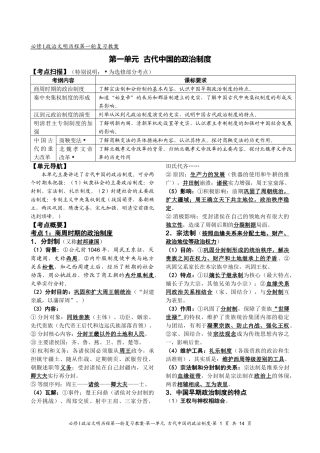 必修Ⅰ政治文明历程第一轮复习教案·第一单元 古代中国的政治制度