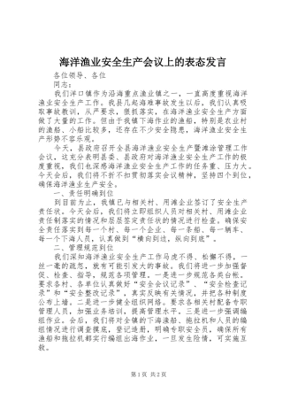 海洋渔业安全生产会议上的表态发言稿