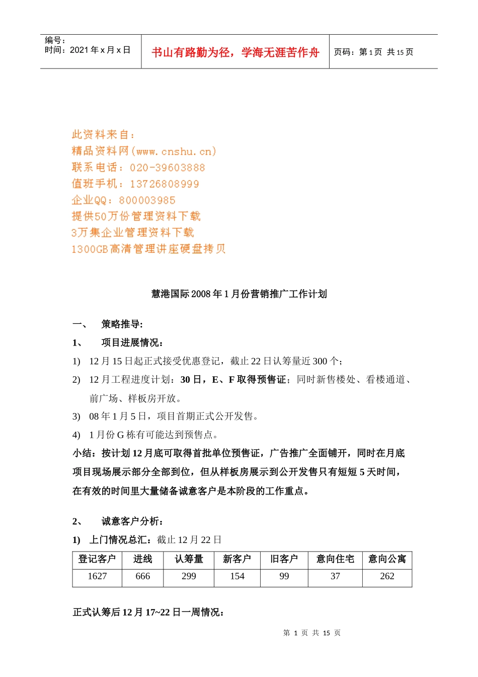 慧港国际月度营销推广工作计划_第1页