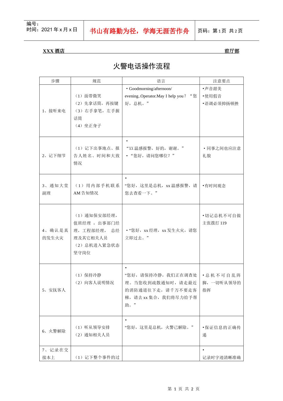 总台操作流程-火警电话操作流程_第1页