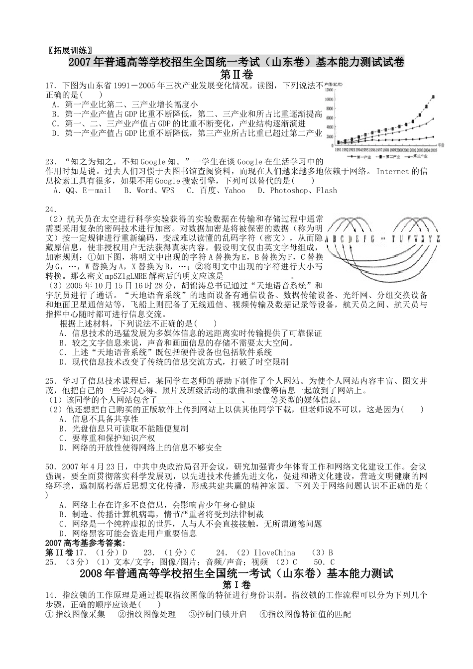 山东信息技术高考题目整理_第1页
