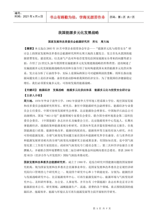 我国能源多元化发展战略