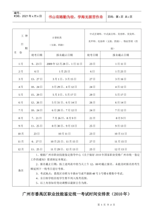 我区职业技能鉴定统一考试时间安排表（XXXX）-中高级技