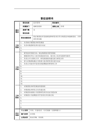 战略发展部-技术管理职位说明书