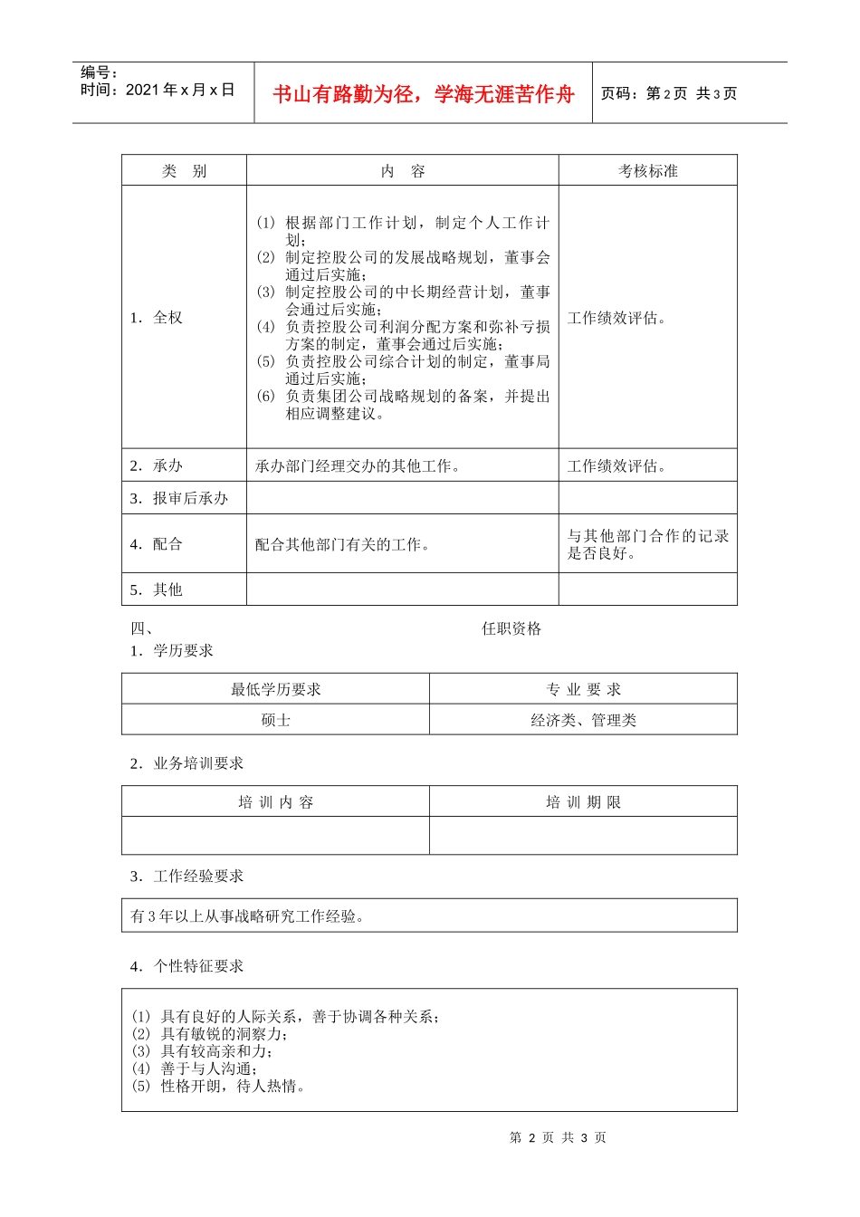 战略研究员职位说明书_第2页