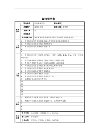 战略发展部-信息系统管理职位说明书