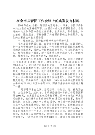 在全市共青团工作会议上的典型发言材料提纲