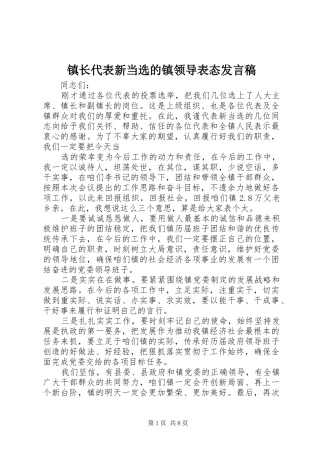 镇长代表新当选的镇领导表态发言