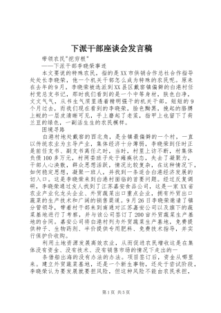 下派干部座谈会发言稿范文