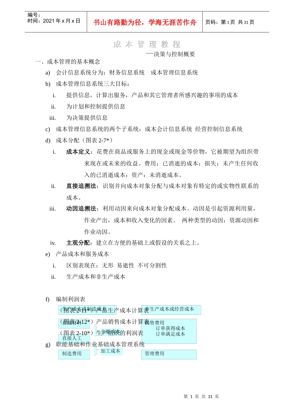 成本管理教程-决策与控制概要_第1页