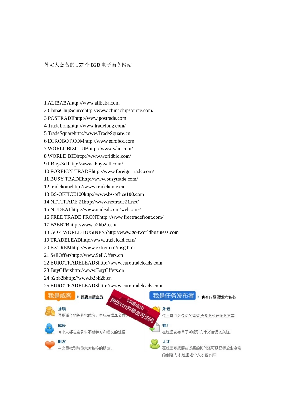 外贸人必备的157个B2B电子商务网站_第1页